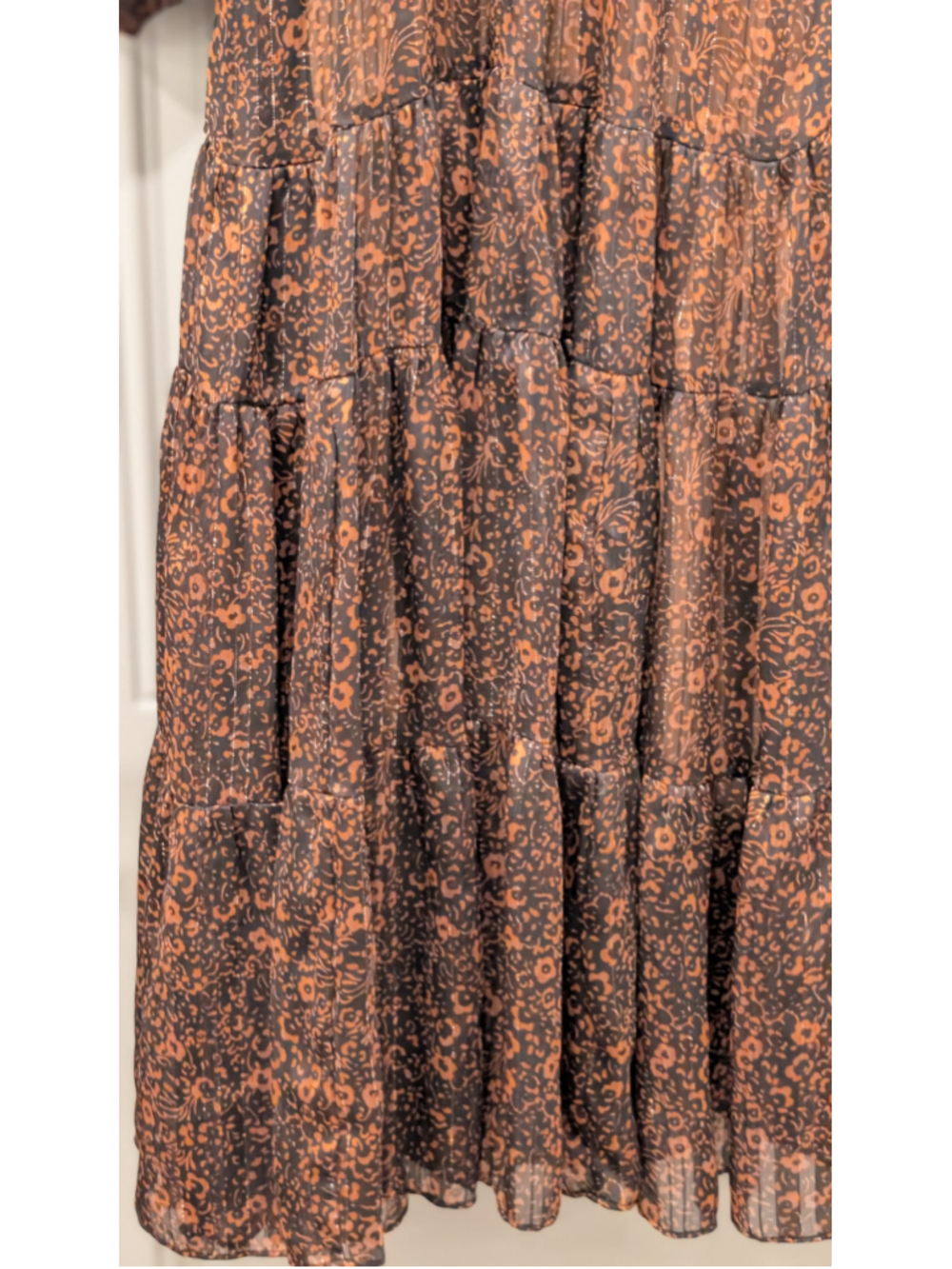 Women's Buddy Love Dress Size M Black Orange Floral Tiered - Picture 10 of 11